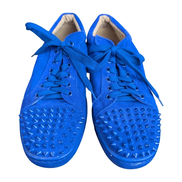 Blue Suede Studded Sneakers | Spiked Toe | Red Sole Style | Size 41 - Picture 5 of 12